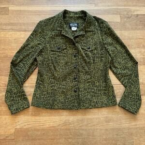Melissa medium weight green reptile pattern long sleeve blouse shirt sz 8
 b31